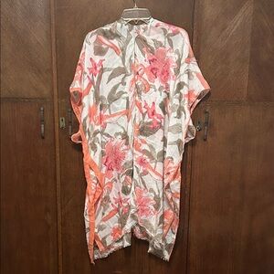 Floral Kimono with Pink and Brown Accents